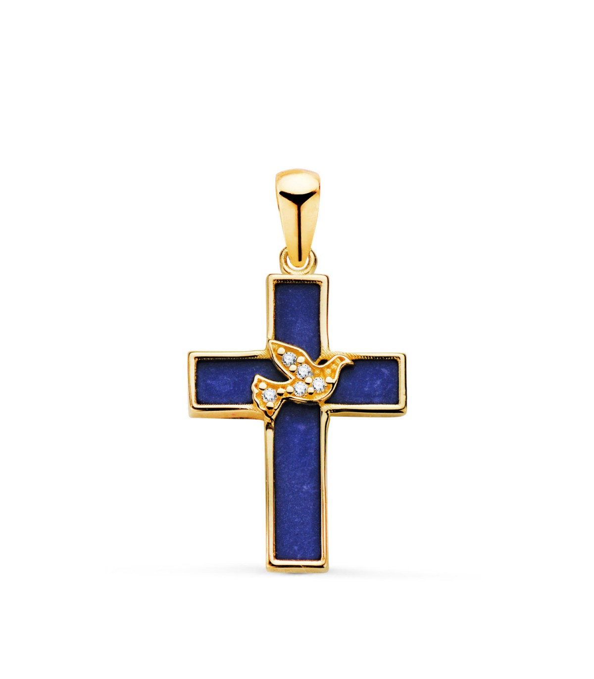 Colgante Cruz Paloma Lapislázuli Oro 18K, cruces de comunión para niña o niño, colgante de mujer de moda.