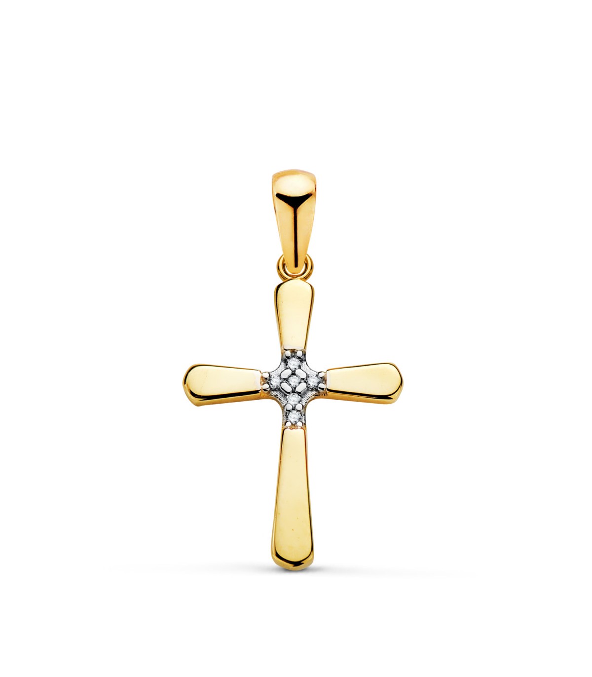 Colgante Cruz Oro bicolor 18K Circonitas, cruces de comunión para niña o niño, colgante de mujer de moda.