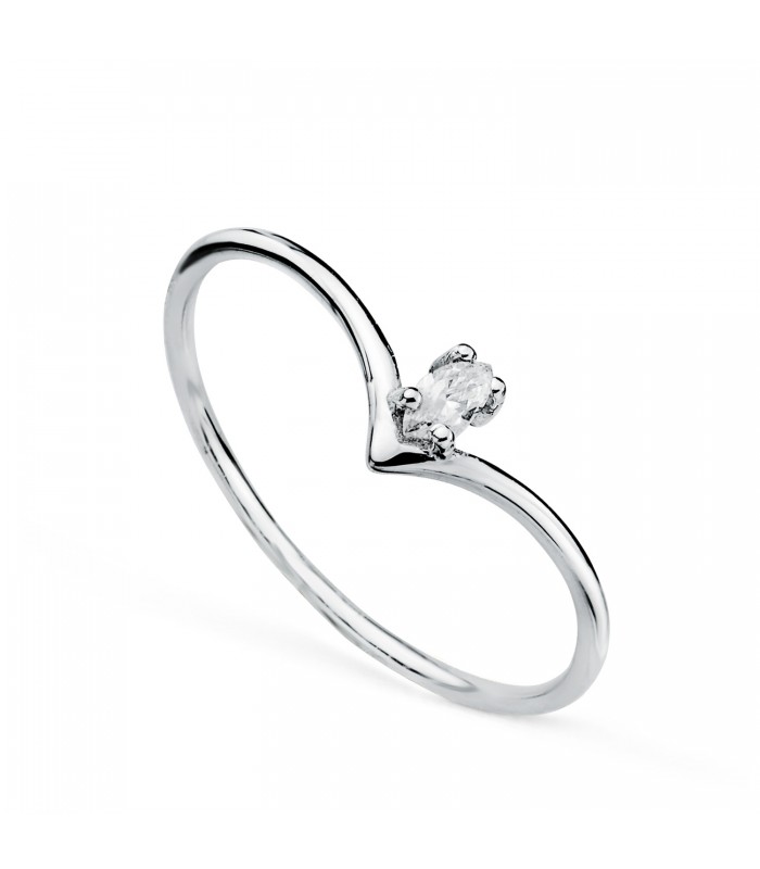 Anillo Picco Oro blanco 18K Diamante Marquise, Sortija mujer estilo fino.