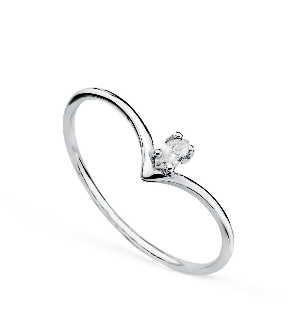 Ring mit Diamant im Marquise-Schliff, 18K Weißgold, V-Form | Damenschmuck online
