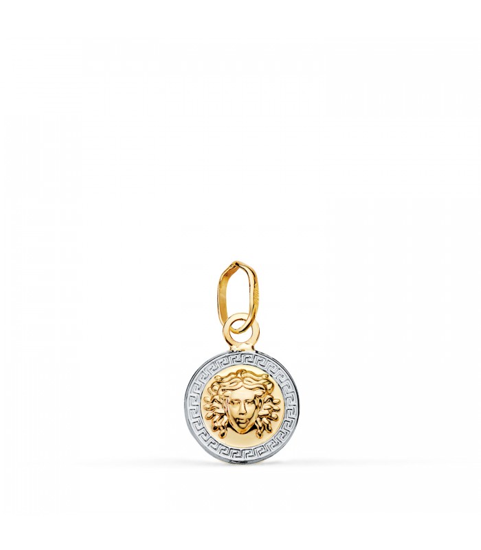 Pendentif or 18K Méduse bicolore 10 mm avec grecques. Pendentifs femmes, bijoux online.