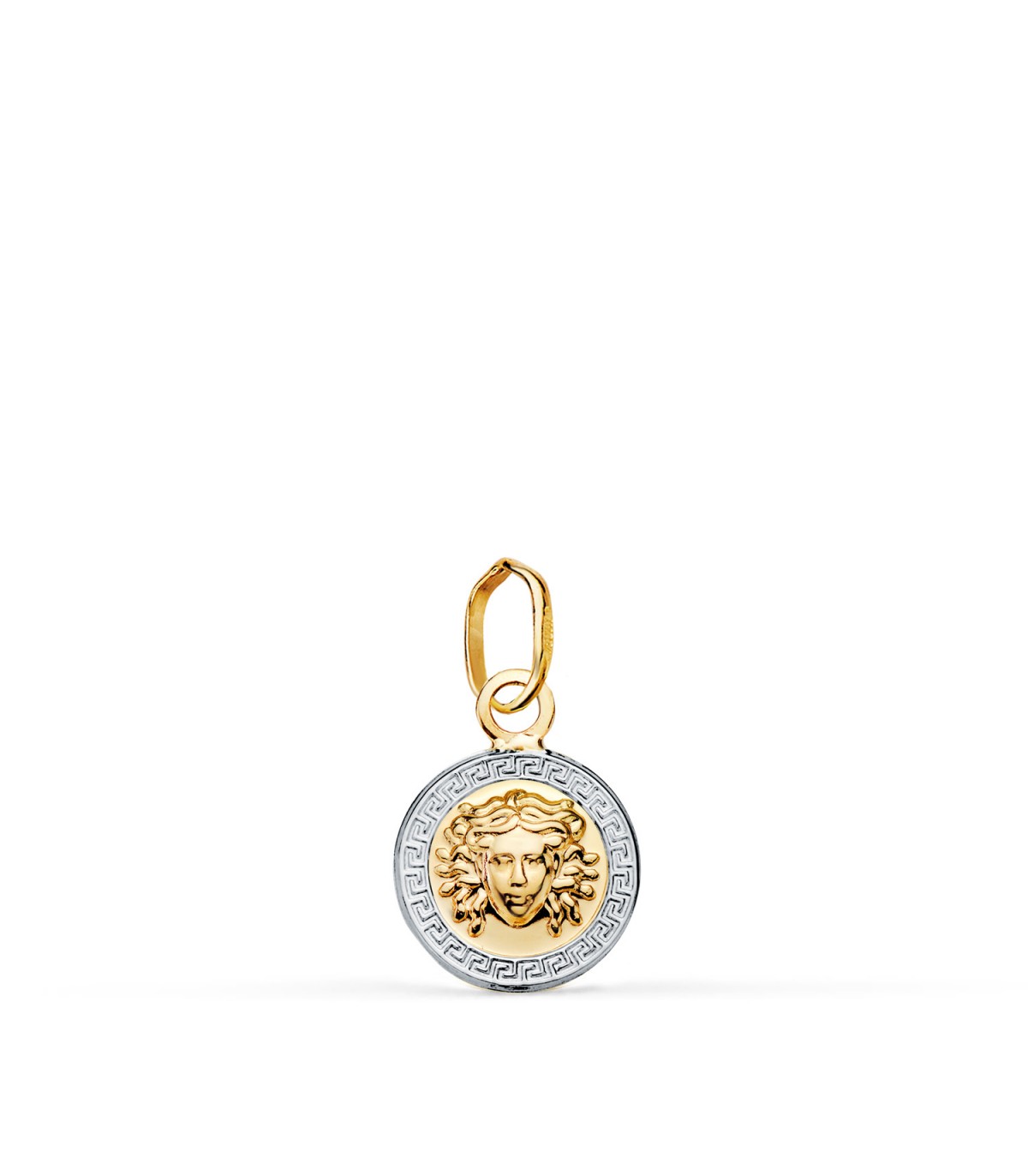 Pendentif or 18K Méduse bicolore 10 mm avec grecques. Pendentifs femmes, bijoux online.