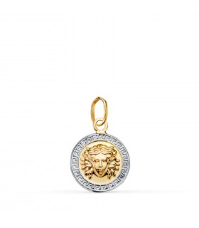Pendentif or 18K Méduse bicolore 12 mm avec grecques. Pendentifs femmes, bijoux online.