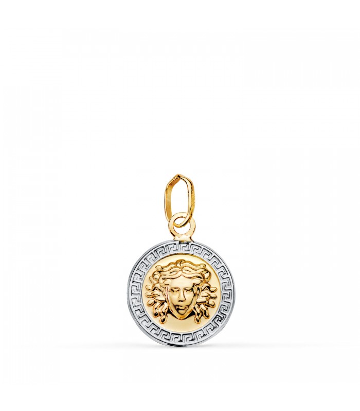 Colgante oro 18K Medusa bicolor 12 mm con Greca. Colgantes para mujer, joyas online.