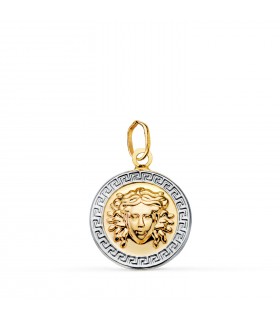 Ciondolo Oro 18k Medusa bicolore 15 mm con Greca. Ciondoli da donna, regalo unico, gioielli online.