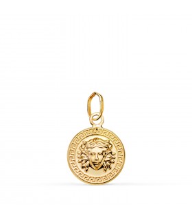 Colgante de oro 18 K Medusa 12 mm con Greca. Colgantes mujer y joyas online.