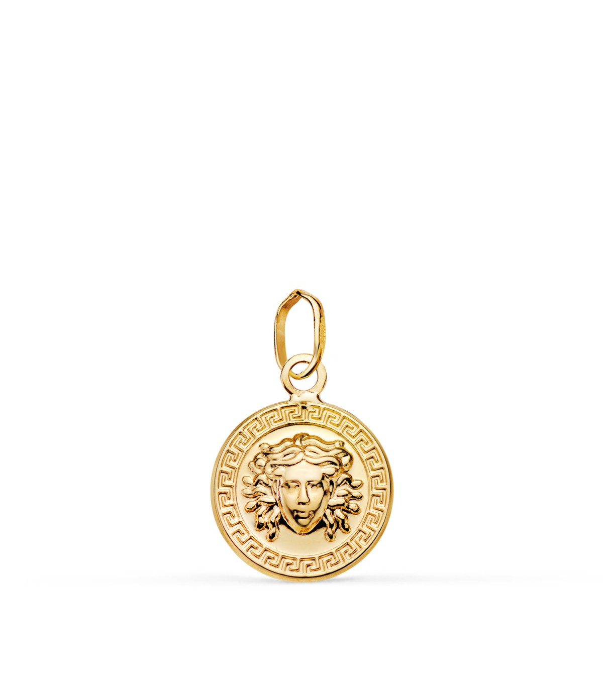 Pendentif en or 18 K Méduse 12 mm avec grecques. Pendentifs femmes, bijoux online.