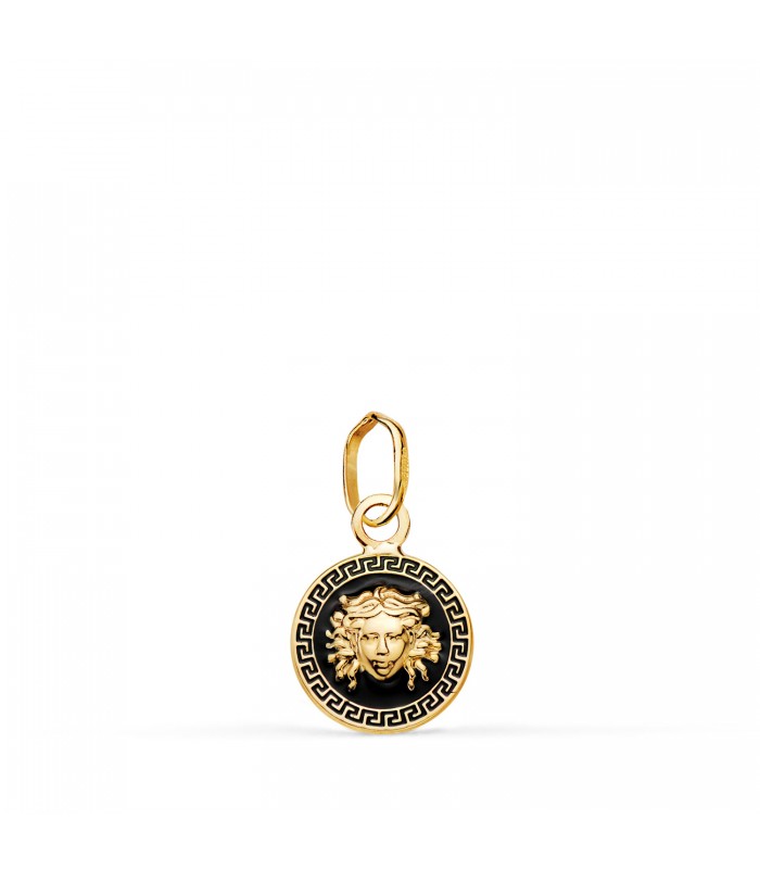 Médaille Méduse Émail Noir 18K 10mm, bijoux en ligne et pendentifs femme.