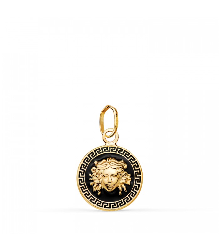 Medaglia Medusa smalto nero 18Kt 12mm, ciondoli da donna, gioielli online.