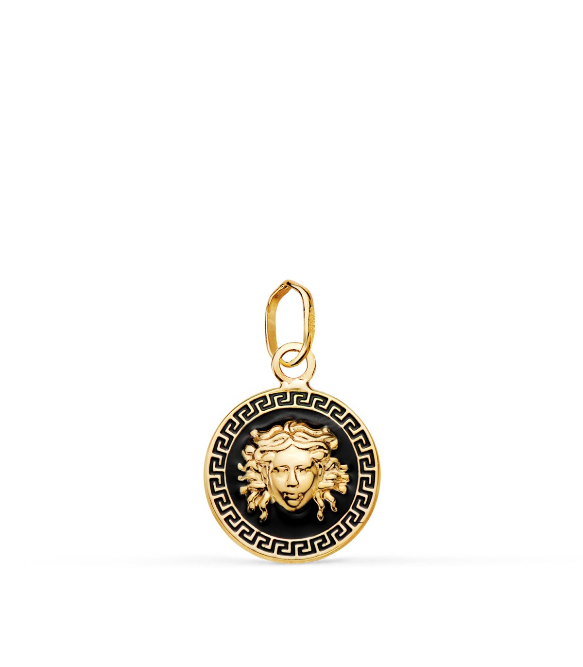 Médaille Méduse Émail Noir 18K 12mm, bijoux en ligne et pendentifs femme.
