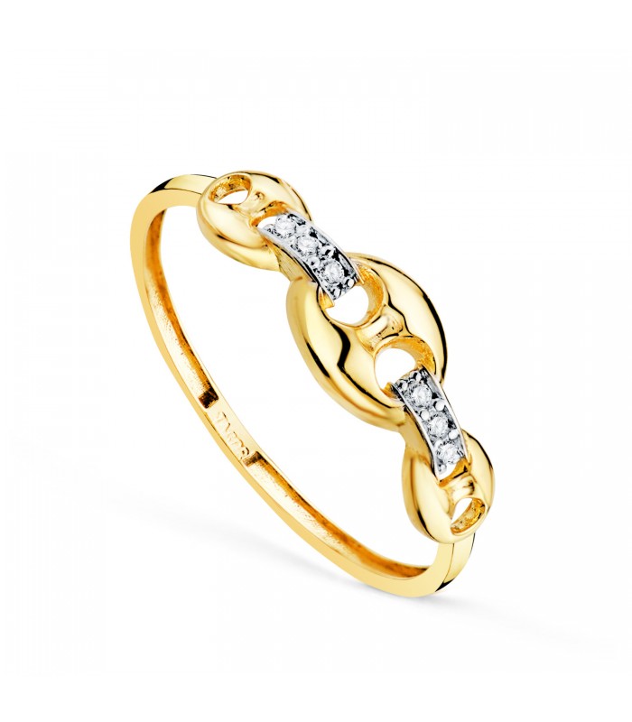 Bague en or Grain de café bicolore 18 K avec zircones, bagues fantaisie