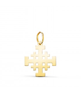 Glänzendes Jerusalemkreuz, 750 Gold, 17 mm – traditionelles christliches Symbol – griechisches Kreuz