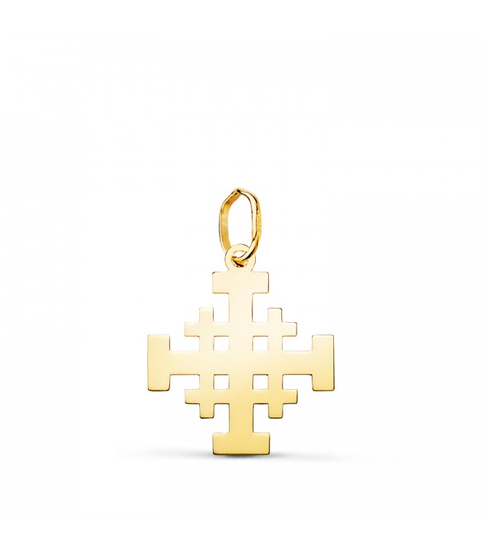Ciondolo Croce di Gerusalemme oro 18 kt 17 mm, croci per donna e uomo, simbolo Santo Sepolcro.
