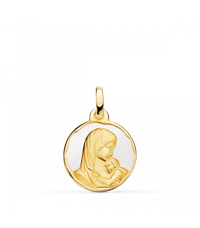 Dolce Madonna Madre 18K 16mm smalto bianco - Gioielli Nascita Bambino Battesimo Regalo Madri