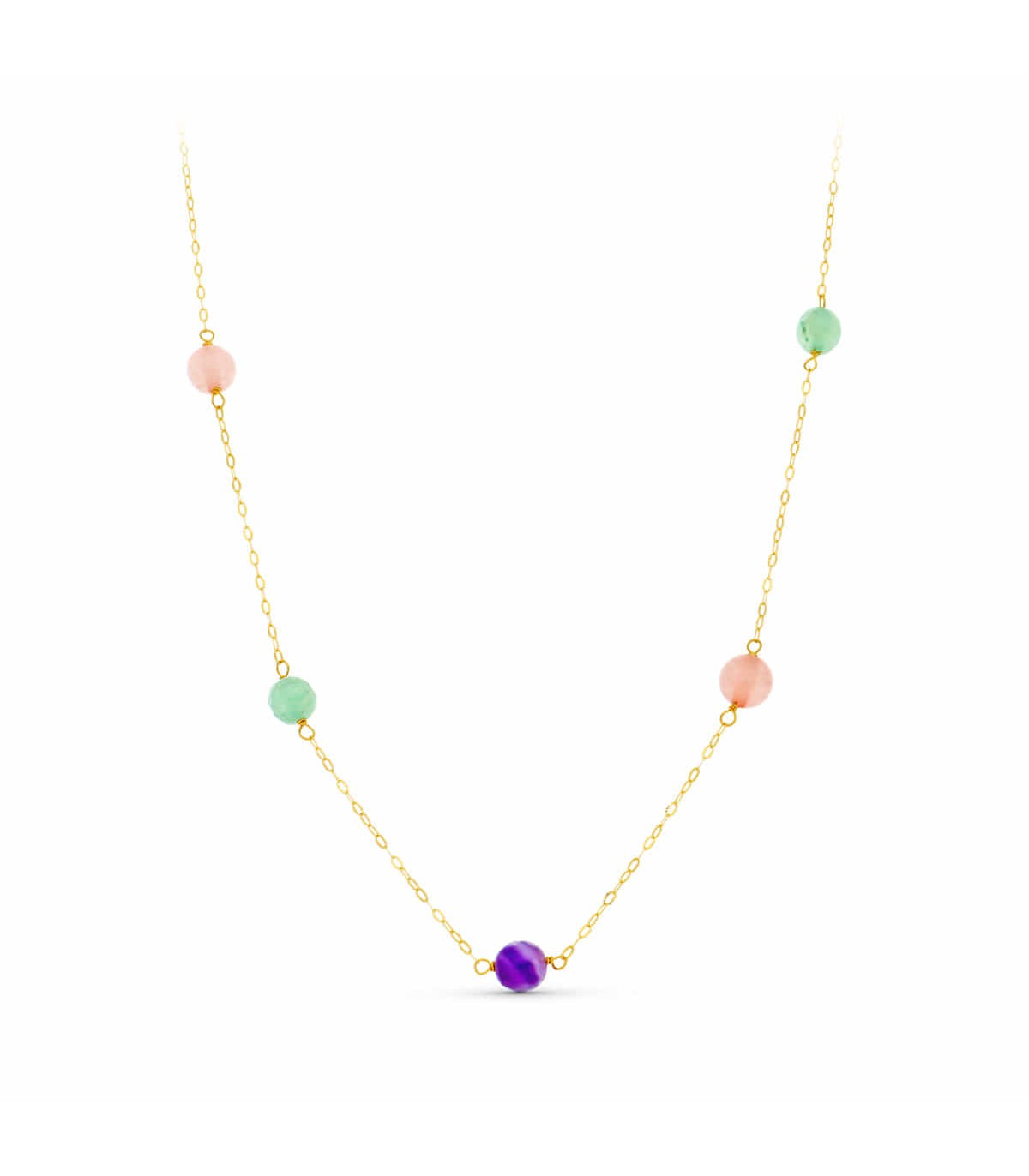 Halskette Damen  750er Gelbgold 22444 Quarz-Stein: pink, grün, violet