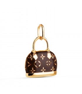 Charm Luxury Colgante bolso marrón Oro 18K. Charm forma de bolsito esmalte colores.