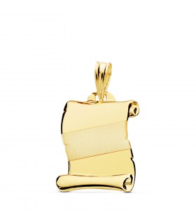 Pergamena satinatura diagonale oro giallo 18kt 18mm, ciondolo piastrina da incidere nomi.