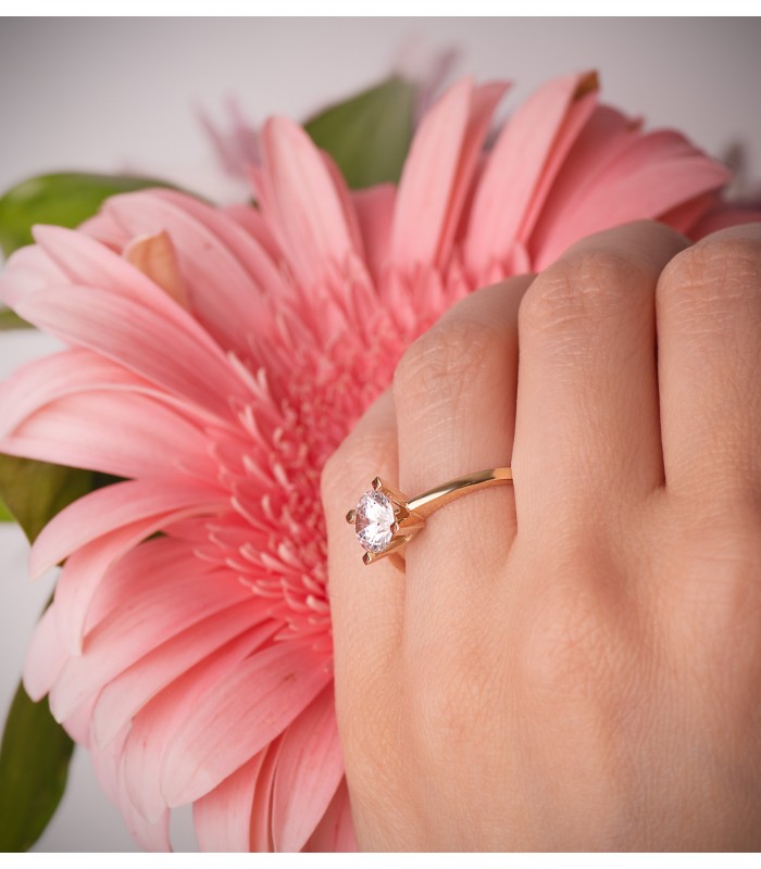Solitario Mujer Boda Oro amarillo 18 kilates circonita en garras Anillo de compromiso novia pedida de mano