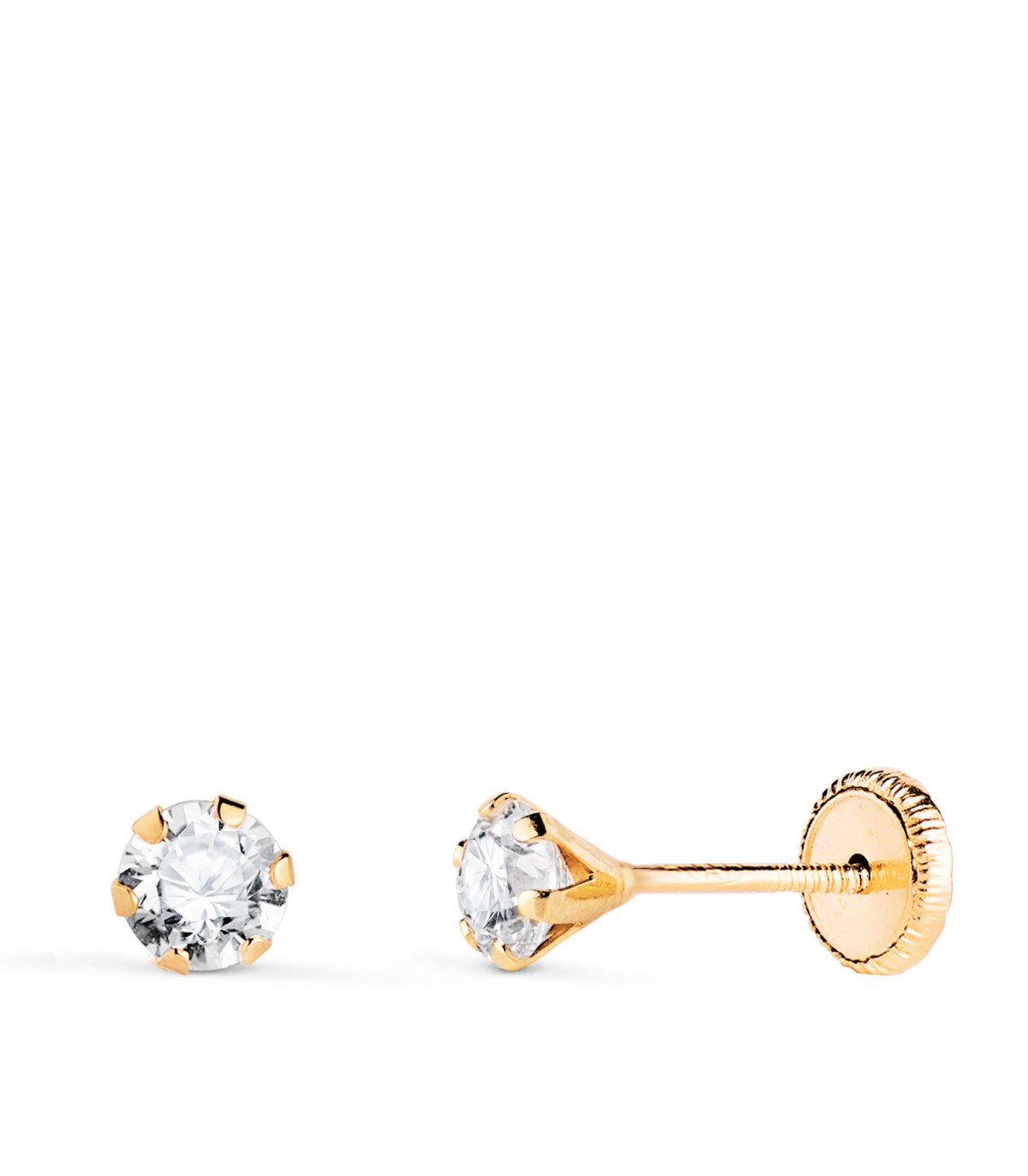 Boucles D'oreilles Puces 8 Mm Cristal CZ Rond - Plaqué Or 18 Carats, Pour Homme/femme