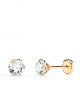 Puces d'oreilles griffes Montecarlo 5 mm Or 18K - Boucles d'oreilles enfant zircones, piercings.