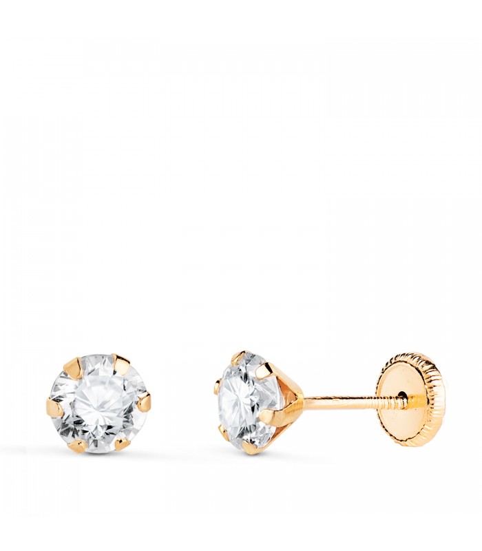 Orecchini griffe Monte Carlo 5mm oro 18K. Orecchini bambina e donna con punto luce.