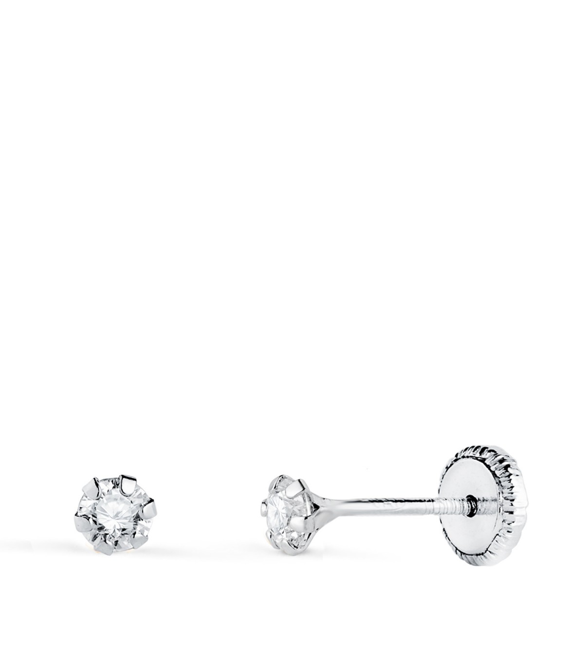 Orecchini griffe Monte Carlo 3mm oro bianco. Orecchini bambina e donna con punto luce.