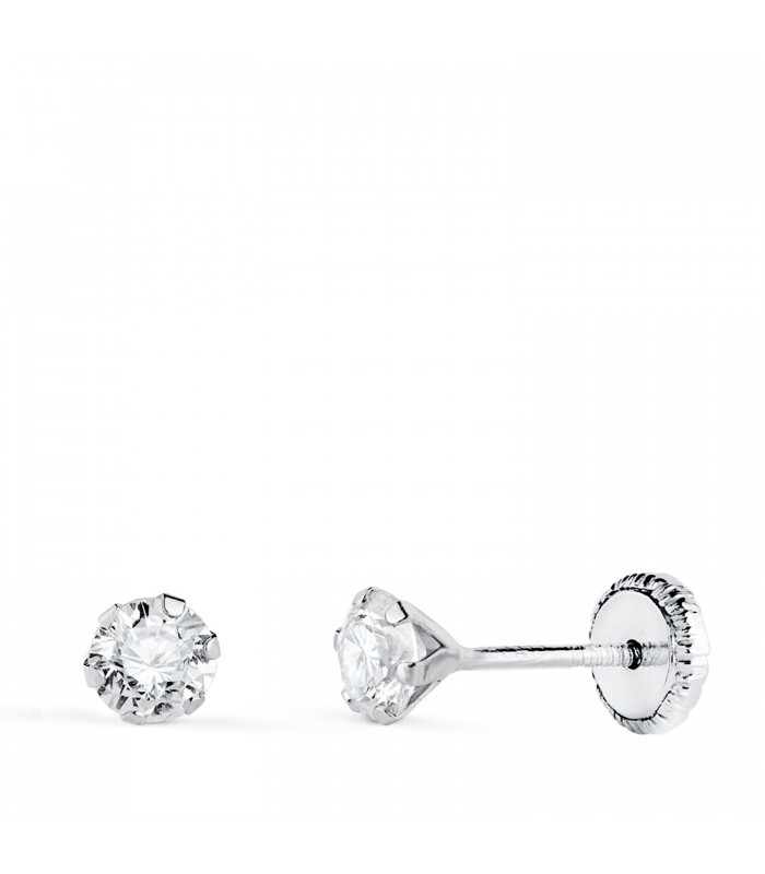 Orecchini griffe Monte Carlo 4mm oro bianco. Orecchini bambina e donna con punto luce.