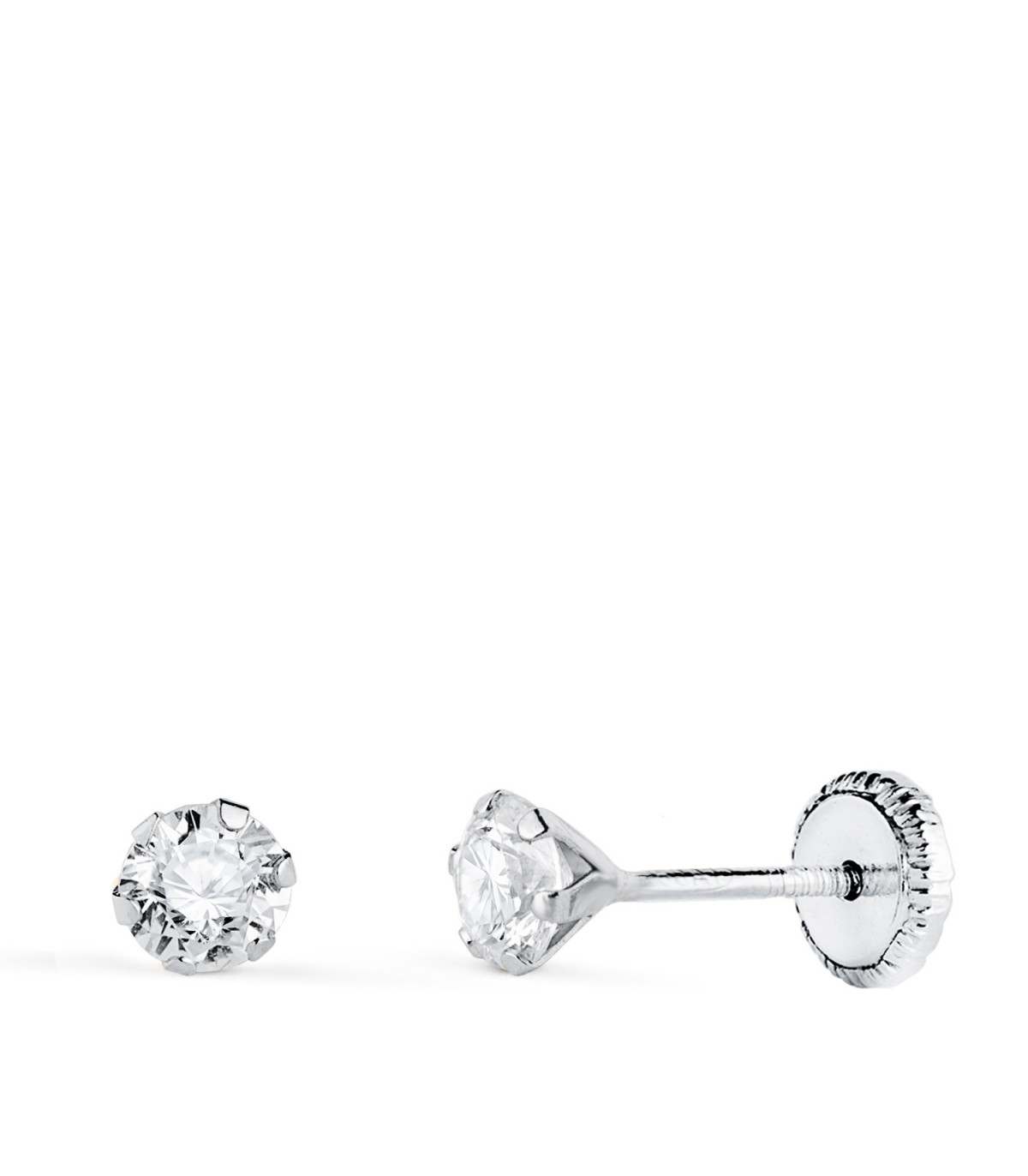 Puces d'oreilles griffes Montecarlo 4 mm Or blanc - Boucles d'oreilles enfant zircones, piercings.