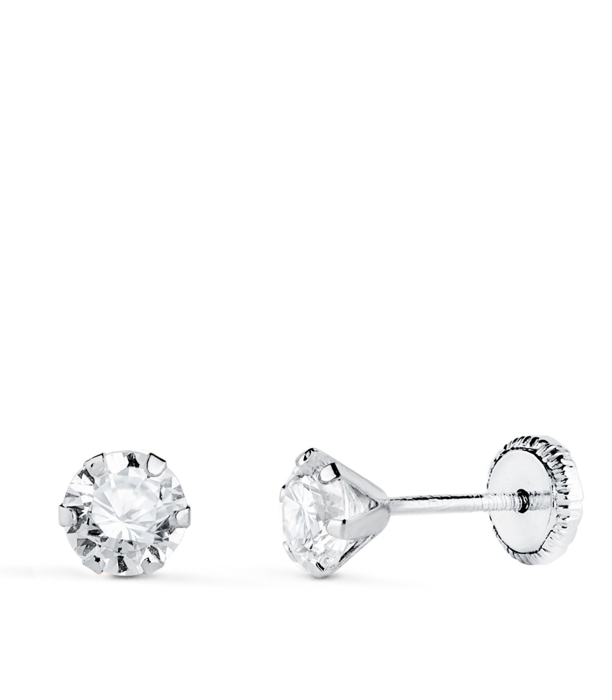 Puces d'oreilles griffes Montecarlo 5 mm Or blanc - Boucles d'oreilles enfant zircones, piercings.