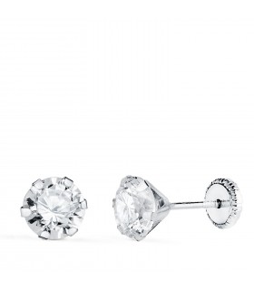 Orecchini griffe Monte Carlo 6mm oro bianco. Orecchini bambina e donna con punto luce.