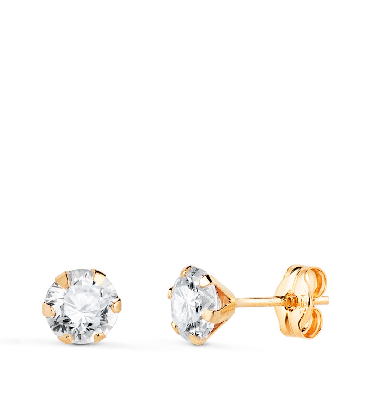 Orecchini griffe 5 mm Monte Carlo oro 18K, punto luce per donna e bambina.