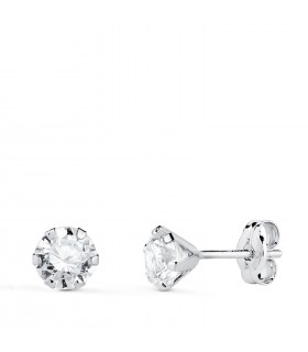 Pendientes garras 5 mm Montecarlo Oro blanco, dormilonas para niña o mujer.