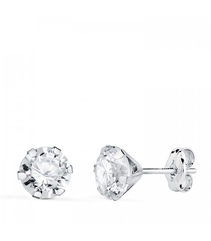 Orecchini griffe 6 mm Monte Carlo oro bianco, punto luce per donna e bambina.