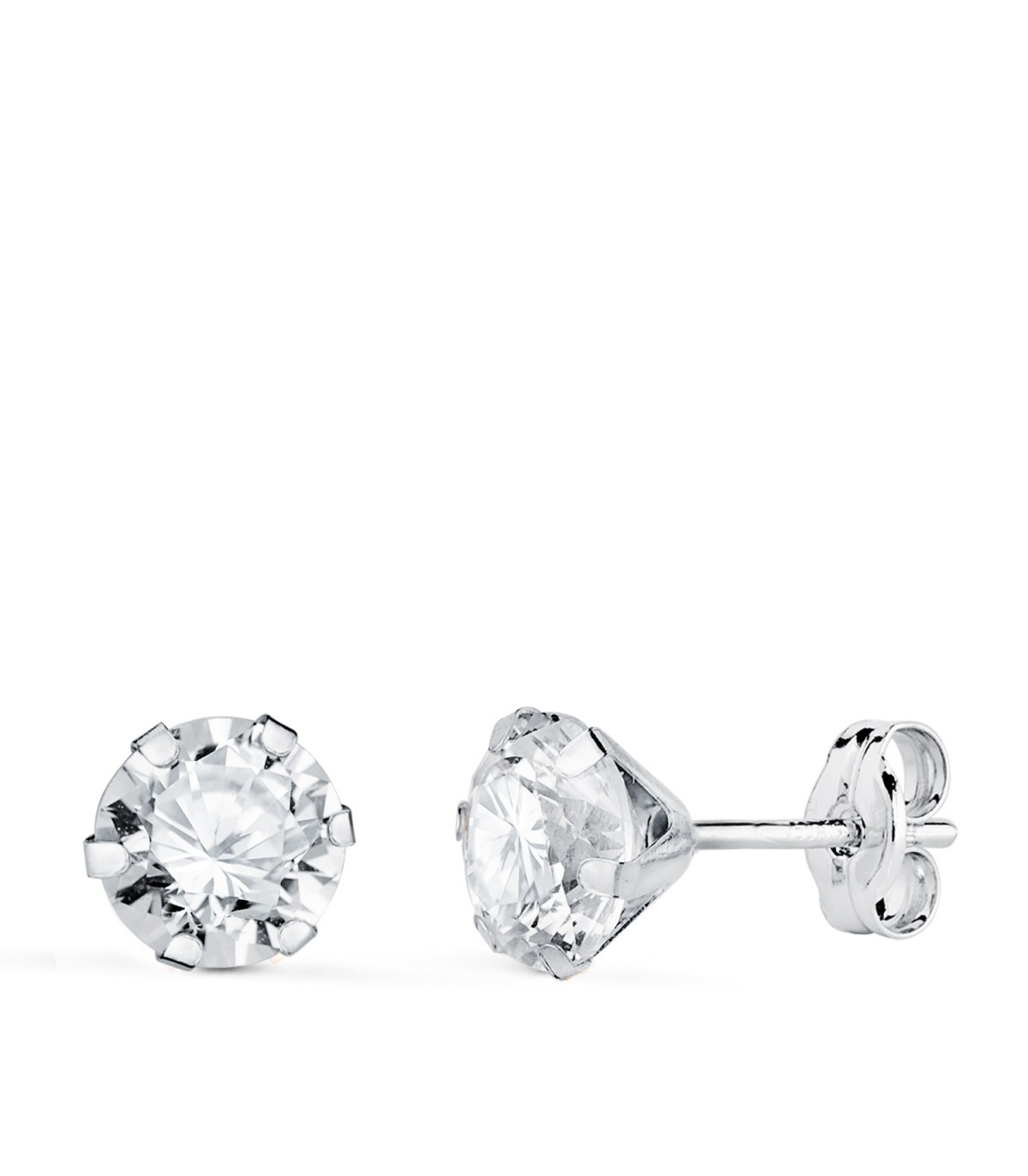 Orecchini griffe 6 mm Monte Carlo oro bianco, punto luce per donna e bambina.