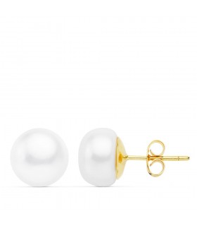 Orecchini di perle coltivate, bianca, a bottone, in oro 18 Kt 10 mm, modello Amy per Donna.