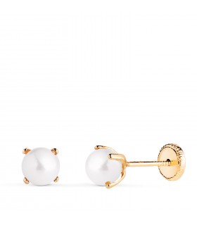 Boucles d'oreilles bébé, fille, fillette. Boules perles avec fermoir à vis. Or 750.