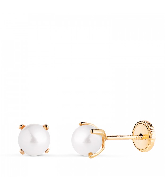 Orecchini in oro con perle 5 mm, modello Marianela da bambina con chiusura a vite.