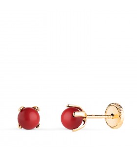 Pendiente Marianela Coral 4 mm 18 Ktes, bolas de oro para bebé y niña