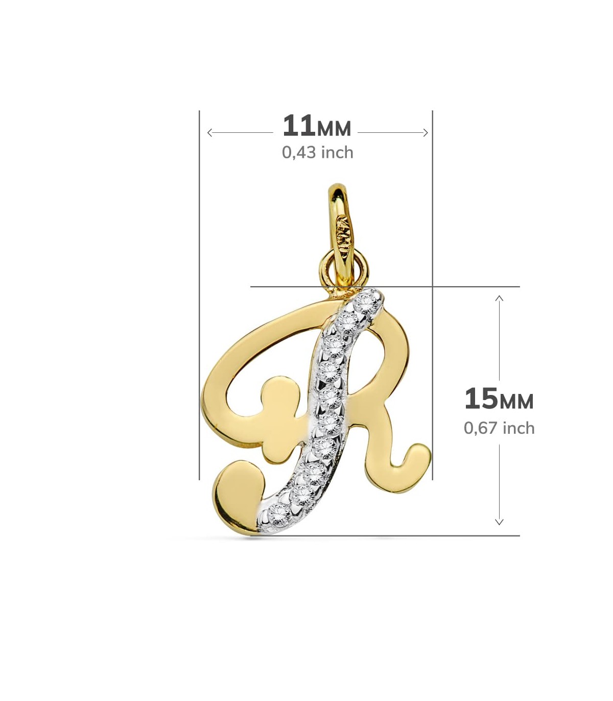 Colgante letra R con circonitas 18K, joyas personalizadas con iniciales
