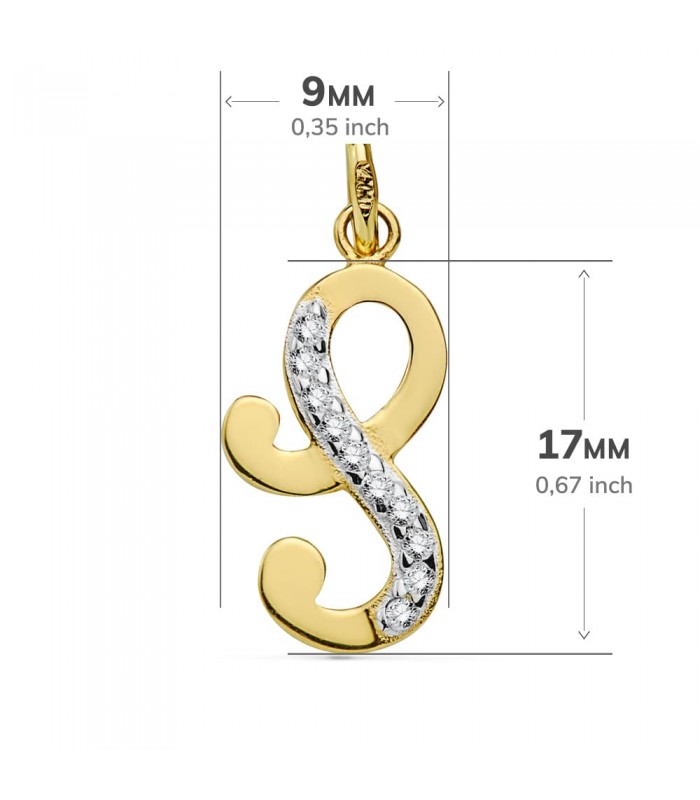Pendentif femme avec lettre S en Or 18K et zircones, bijoux personnalisés