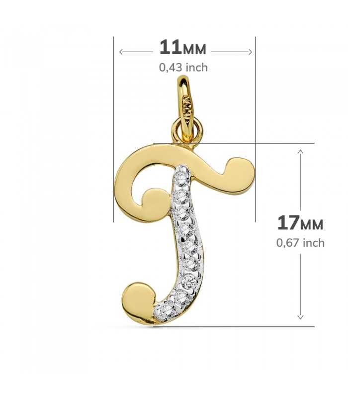 Ciondolo con iniziale P con zirconi per donna, gioielli personalizzati oro 18Kt