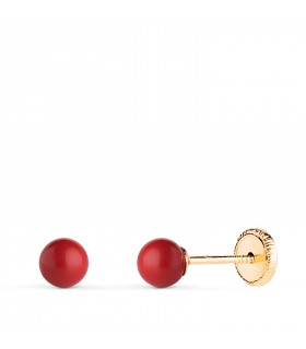 Pendientes oro coral Mariela 4 mm 18 Ktes, pendientes niña oro.