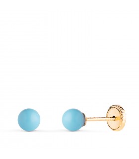 Boucles d'oreilles or turquoise Mariela 4 mm 18 Carats, enfant et fille