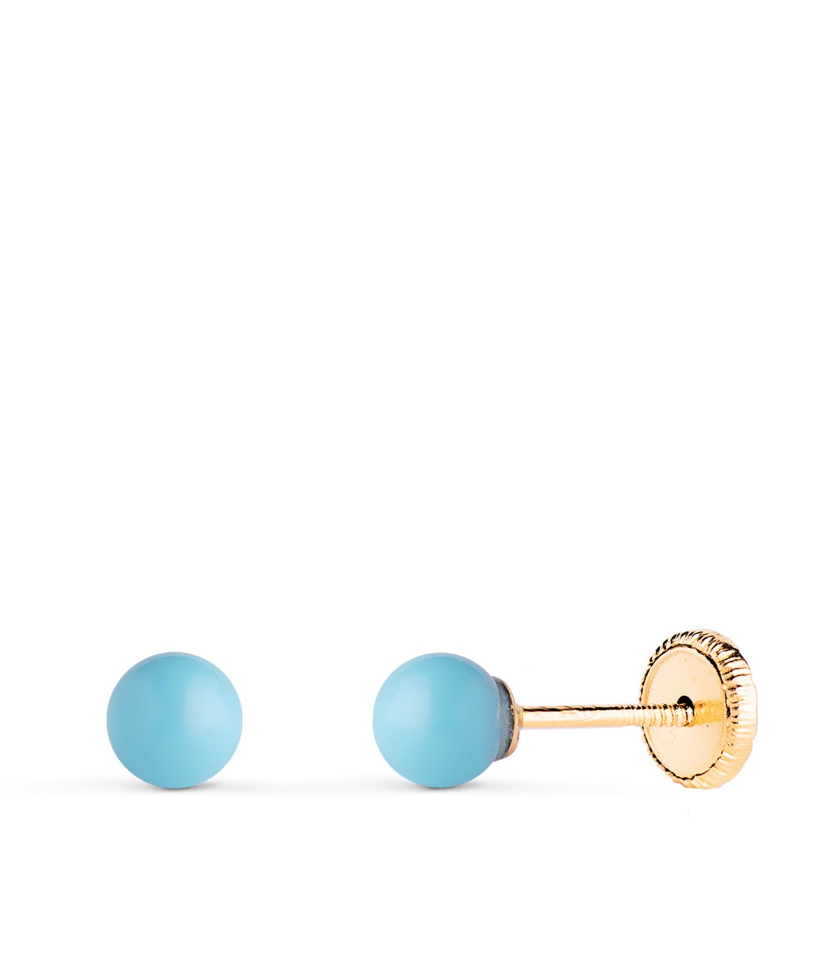 Pendientes oro turquesa Mariela 4 mm 18 Ktes, pendientes niña oro.
