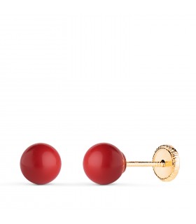 Orecchini per bambina oro corallo Mariela 6 mm 18 carati, sfera rossa