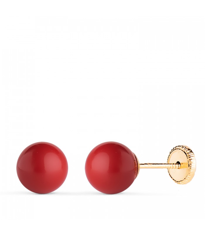 Pendientes niña oro con bola coral Mariela 7 mm 18 Ktes