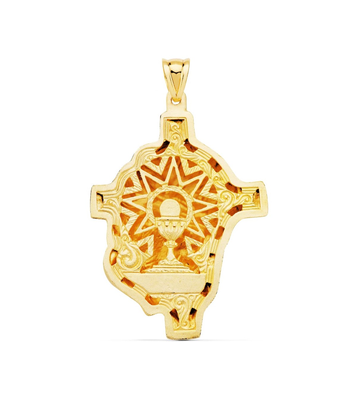 Jesuskopf-Anhänger aus 750er Gelbgold – religiöser Christus Kopf mit Kreuz 48 mm