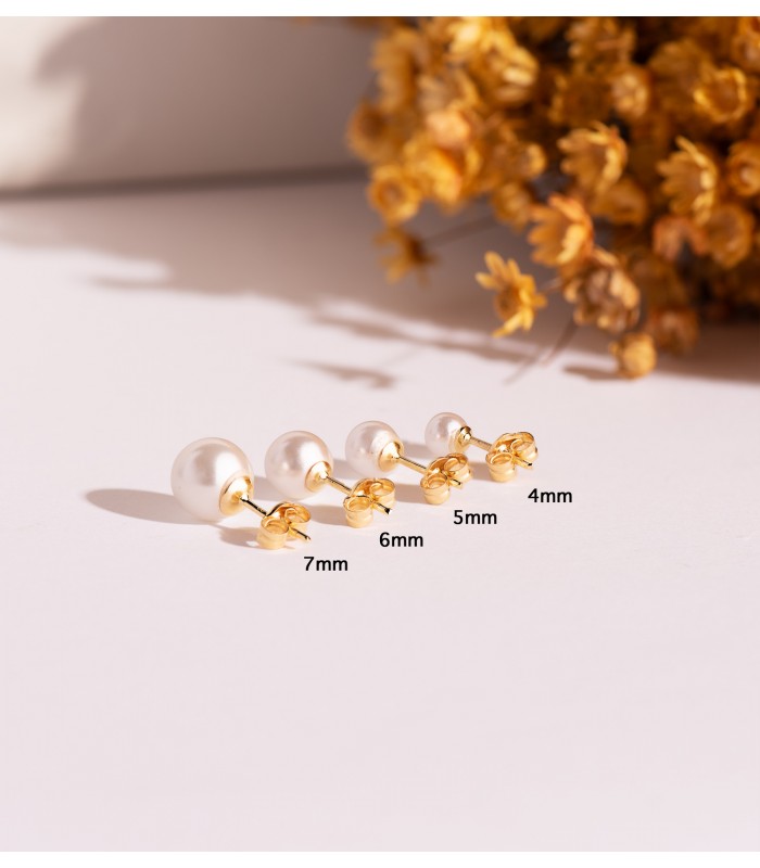 Perla a pallina Oro 18Kt Mariela, orecchini bambina con chiusura a perno