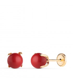 Pendientes coral y oro, bola de 6 mm Marianela 18 kilates, joyas para niña