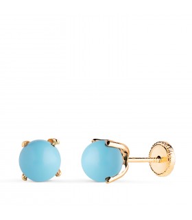 Pendientes Turquesa y oro, bola de 6 mm Marianela 18 kilates, joyas para niña